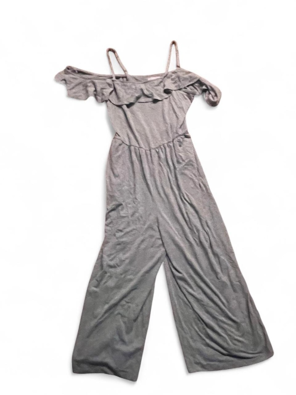 Time and Tru Off-Shoulder Ruffle Wide-Leg Jumpsuit - Gray